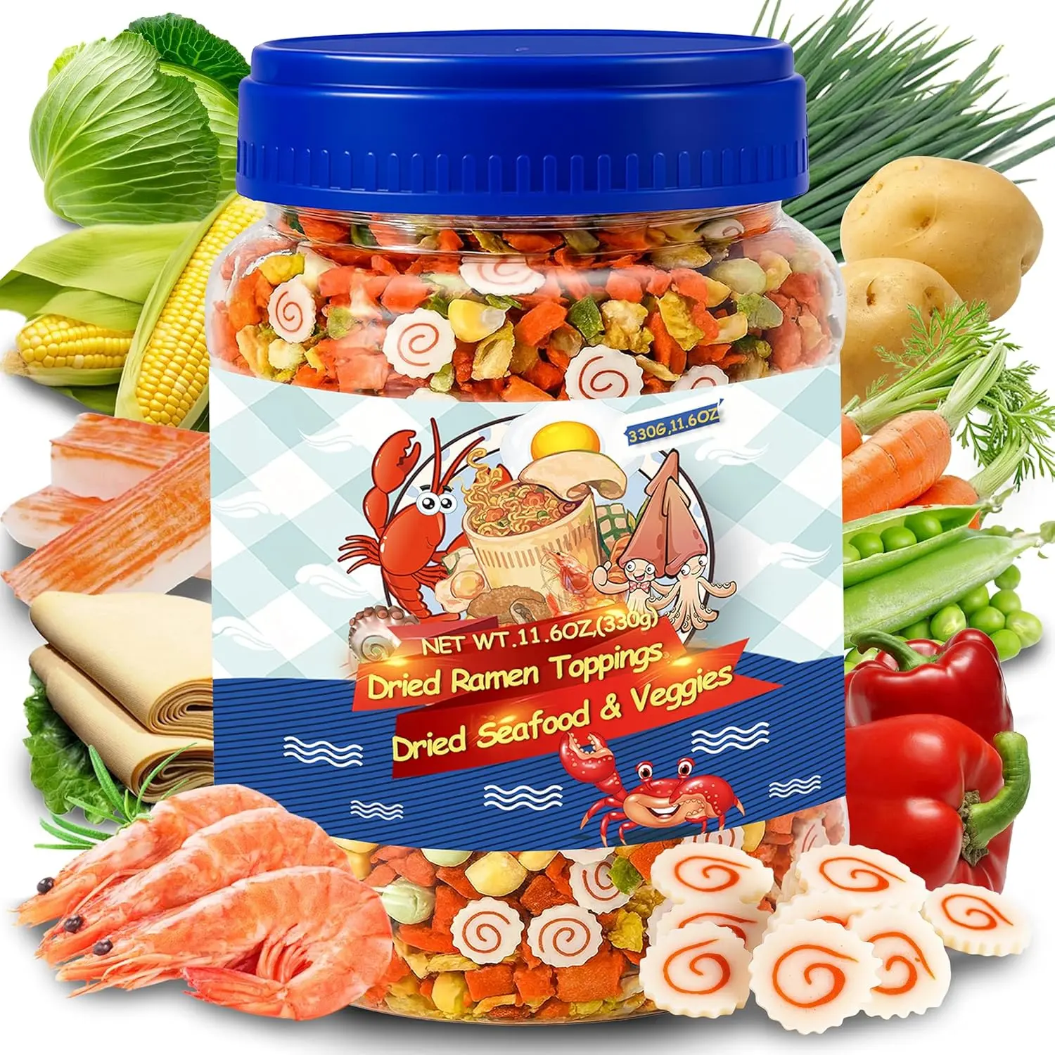SEAYOFA Dried Ramen Toppings – Seafood Veggies Mix fishcake goji Upgrade Ramen  Freeze Dried Veggies for Noodles, Soups, Camping,