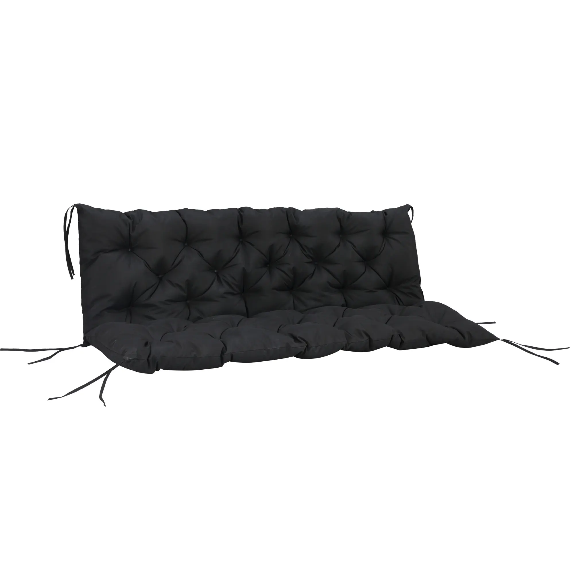 59" x 38" Tufted Bench Cushion for Outdoor Furniture – 3-Seater Replacement for Swing Chair, Patio Sofa/Couch. 3.25" Soft Filling. 6 Ties. Black