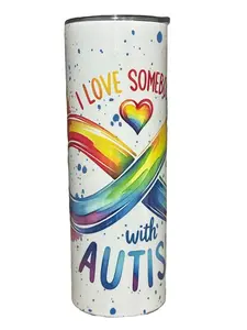 I Love Somebody with Autism - 20oz oz 20 oz. 20oz. Skinny Sublimation Tumbler - Amy's Tumbler Junkies - Your Favorite Tumbler Shop!