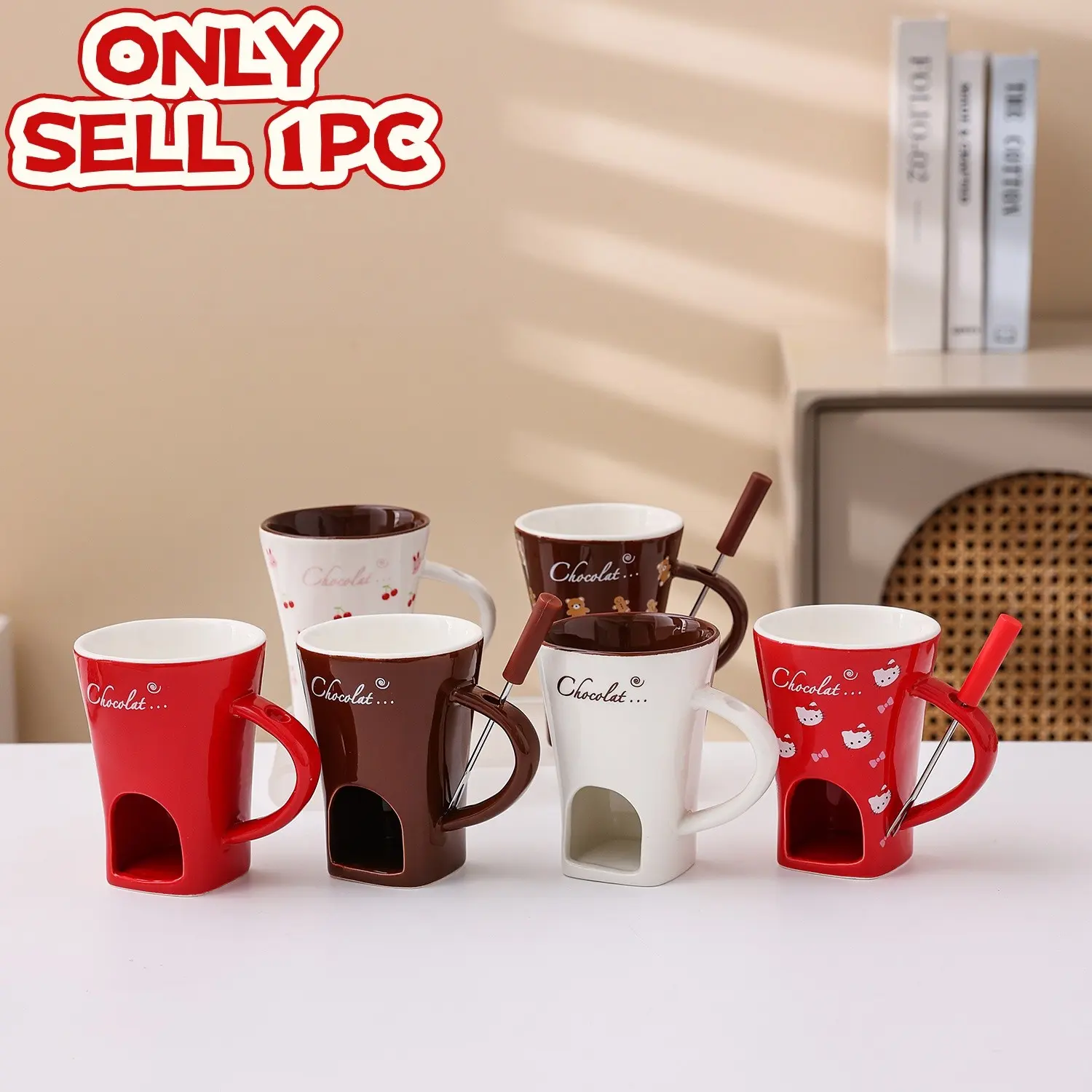 Sweet Chocolate Fondue Cup Set, Chocolate Melting Cups Group, Chocolate Furnace, Includes Forks, Dual Person, Date Night Gift, Mug, Drinkware, Cute Mugs, Creative Mugs