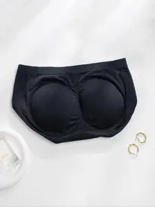 Women's Solid Color Shapewear Knicker with Removable Pads, Comfy Seamless Smooth Hip Lifter Shapewear Panties, Shaper Bottoms for Daily Wear Underwear