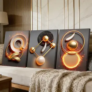 3 Counts Wooden Framed Canvas Painting, Abstract Golden Geometry Art Images, Exquisite Poster, Perfect Gift, Decor For Living Room, Bedthroom, Modern Art, Fashion Family Poster, Wall Art Decoration, Home Decor Products