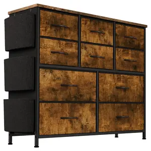 Dresser for Bedroom, 10 Drawers Dresser & Chest of Drawers with Fabric Bins, Side Pockets and Steel Frame, Tall Dresser Storage Tower for Closet Hallway Living Room