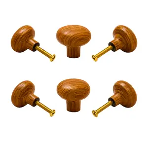 Classic Wooden Ceramic ball Knob (Pack of 6) – Natural Wood Finish & Easy Install for Cabinets & Drawers By CDNY