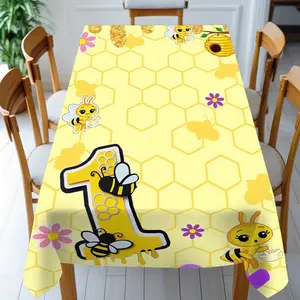 Cute Bee Tablecloth, Modern Cartoon Print, Aesthetic, Soft and Durable, Perfect for Parties, Picnics, Camping, Indoor and Outdoor Use, Rectangle Tablecloth