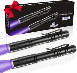 2 UV Black Light Flashlight, 2 Pack 395nm Mini Pen Light with Clip,  Ultraviolet Flashlight for Leak, Pet , Scorpion, Hotel Inspection, Dry Stain and Bed .