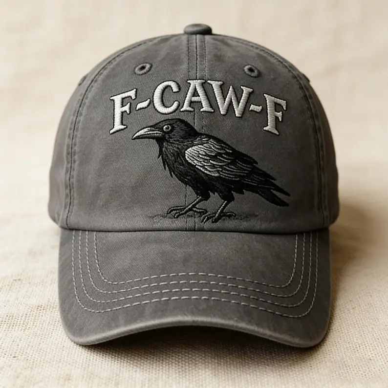 F-CAW-F Embroidered Crow Dad Hat, Funny Raven Baseball Cap, Gothic Bird Washed Cotton Hat, Dark Humor Cap