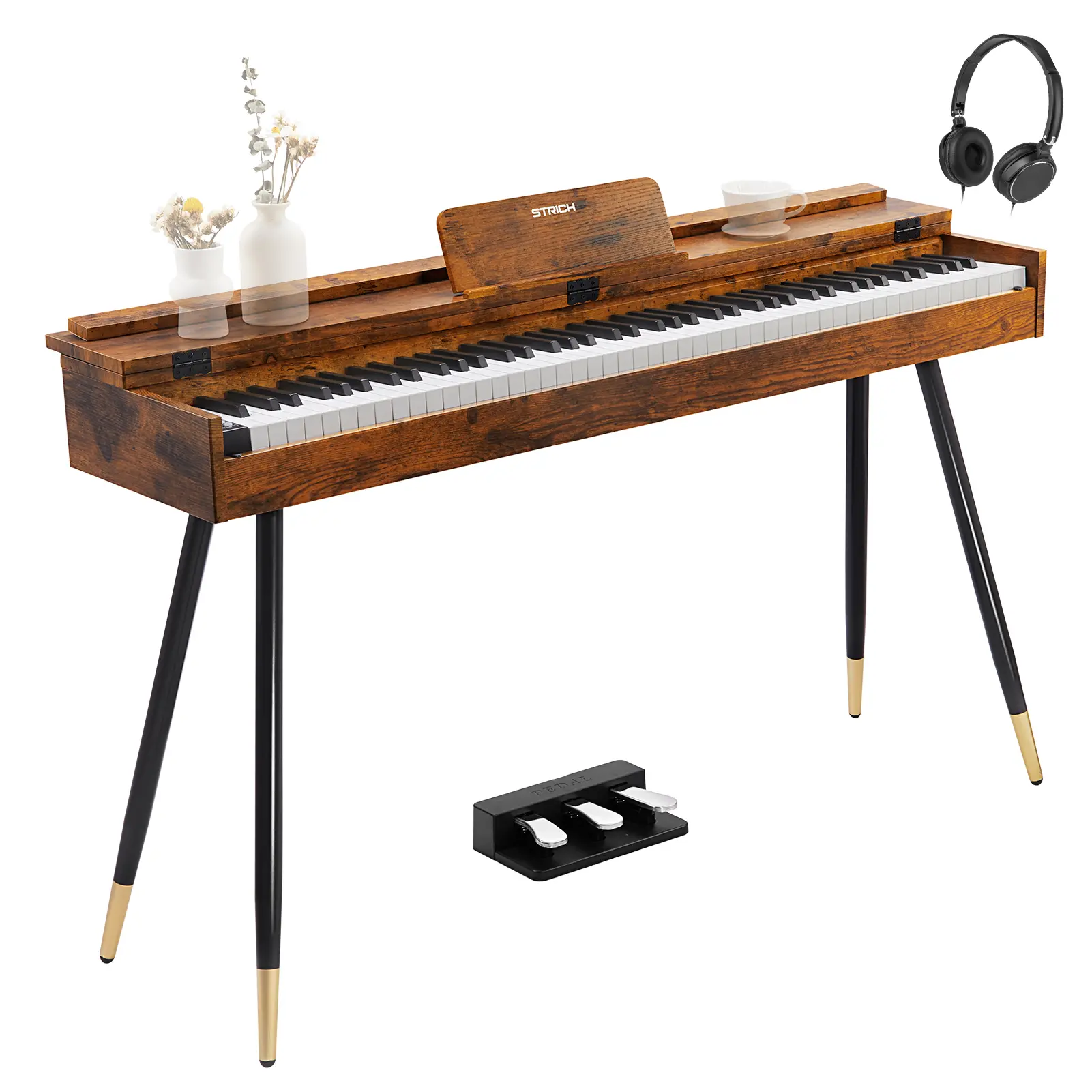 STRICH SDP-350S Furniture Style 88 Key Hammer-Action Weighted Digital Piano, Wood Finish, 128 Polyphony, Full Size, 25W Speakers, Desk Cover, Stand, Headphones, 3 Pedals, 141.00 × 51.00 × 23.00 Cm, 26.5000 kg