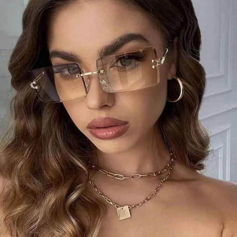 Women's Fashionable Metal Frame Rimless Sunglasses, Trendy Casual Tinted Lens Thin Sunglasses for Everyday Use, Fashion Accessories for Outdoor Activities, Trendy Beach Eyewear, Trendy Shades