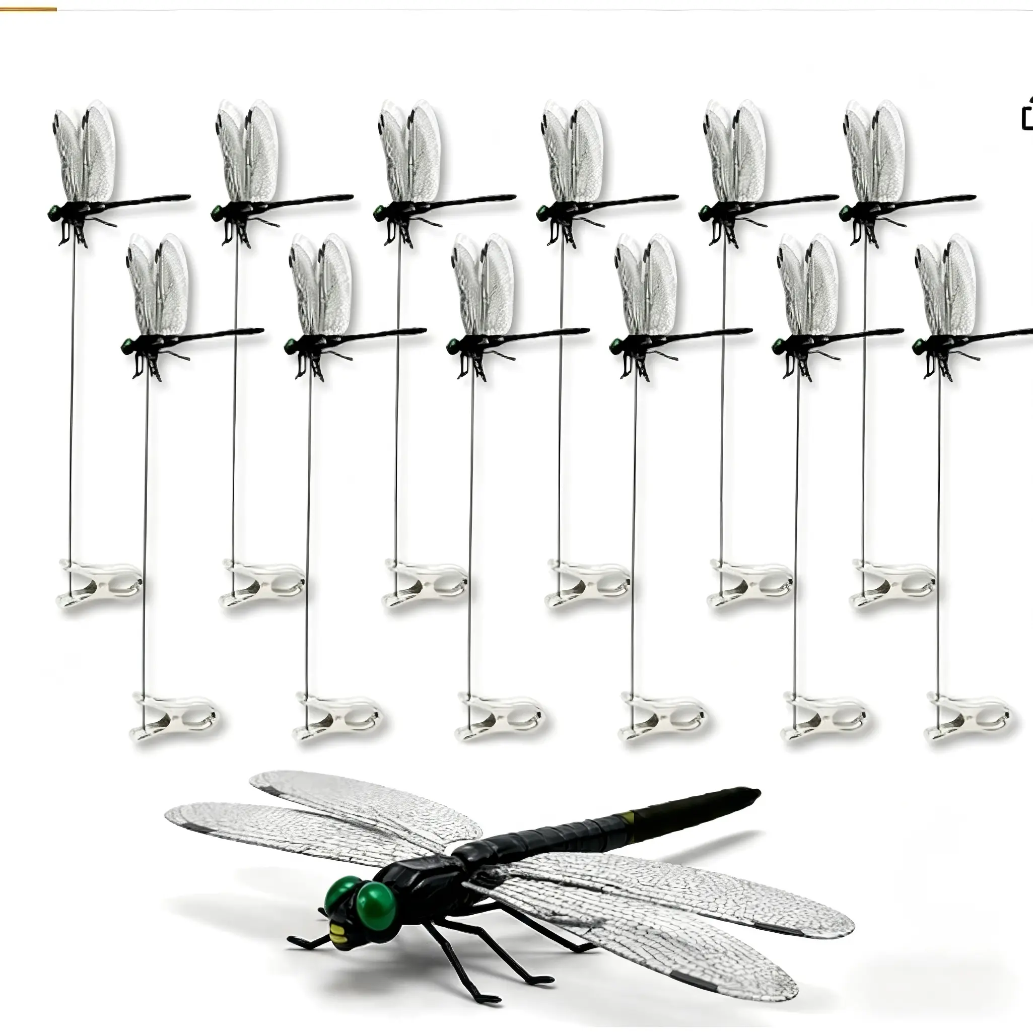 12 Pcs Artistic Plastic + Metal 3D Dragonfly Clip-On Decorations - 11.81*5.32*3.74 In, Stainless Clips Stay Sturdy in Use, All-Season Home/Festive Supplies for Hat, Balcony, Garden Stakes Ornament