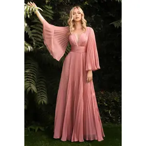 Pleated Chiffon Long Sleeve Gown -01 By Cinderella Divine -CD242