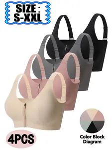 Women's Wireless Bra Set, Front Zipper Design, Push-Up & Lift Effect, Comfortable Fit for Daily Wear, Sports Activities, Stretch Sports Bra, Bras Women