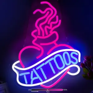 ROSNEK Neon Tattoo Sign, Red-Blue-White LED Wall Light, USB-Powered with Adjustable Brightness for Tattoo Studio Artists, Retro Heart Flame Decor,summervibes