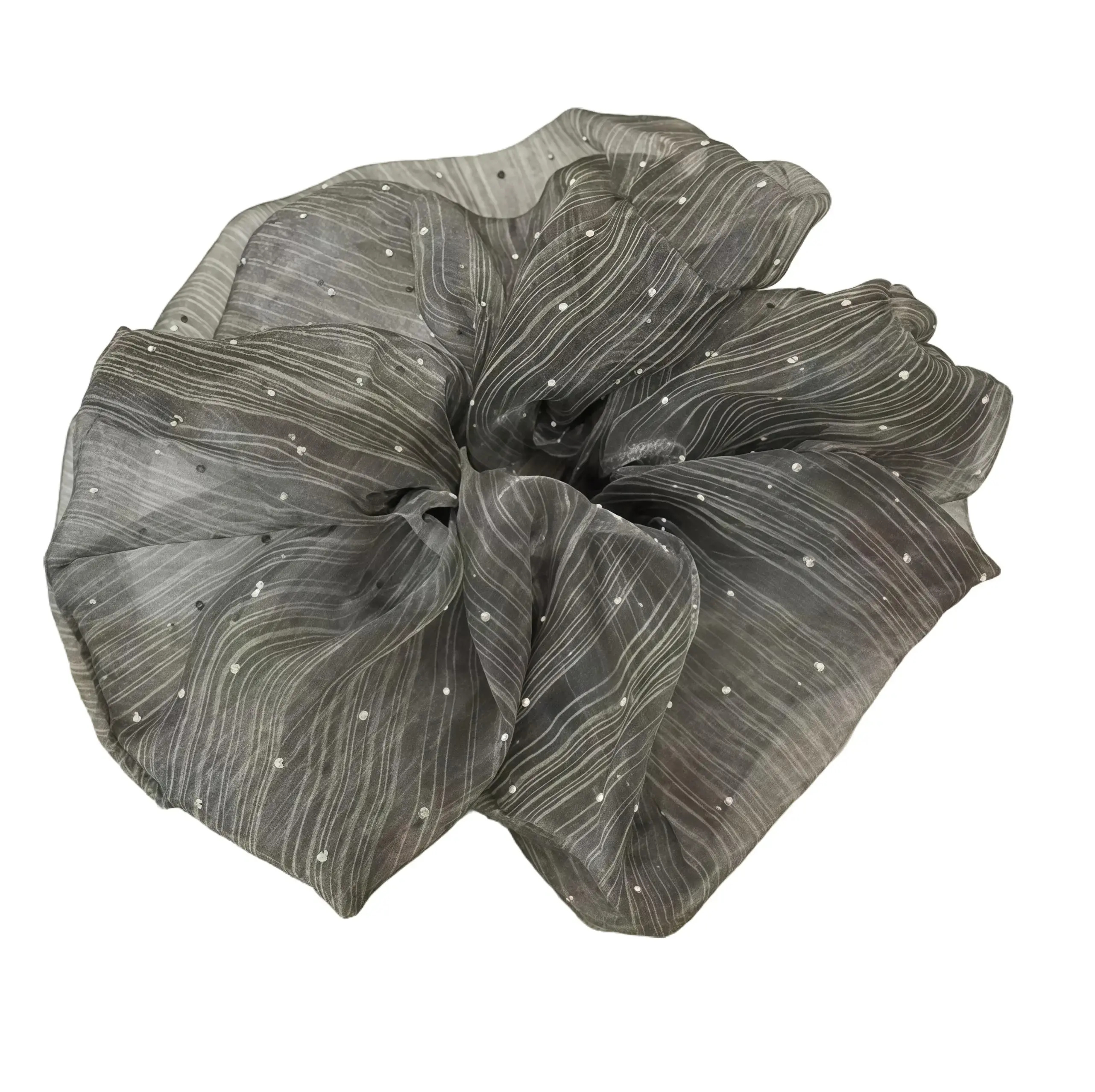 Sparkly Organza Scrunchies for Women - Shiny Rhinestone Sheer Hair Ties, Large Mesh Hair Scrunchy for Thick Hair, Elegant Neutral Color Ponytail Holders for Daily, Party, and Wedding Hairstyles