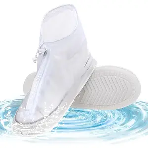 Rain Shoe Covers Waterproof PVC Shoe Protectors with Zipper, Non-Slip Rain Boot Overshoes for Men Women, Reusable Shoes Cover for Outdoor Hiking Climbing Camping Cycling