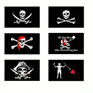 1 count Flag 3x5ft with Pirate Design - Durable Polyester, Black & White Skull and Crossbones Design, Perfect for Outdoor Festivals, Party Decorations Banners