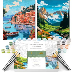 Paint By Number Kit for Adults - Relaxing & Beginner-Friendly Painting Set with 2 Canvases, Premium Brushes & Vibrant Acrylic Colors - Perfect Crafts Gift for Women to Create Wall-Worthy Art