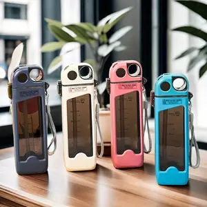 A square water bottle, 12 ounces (350 ml), with a straw, made of leak-proof PVC plastic, easy to carry, suitable for outdoor sports and travel activities