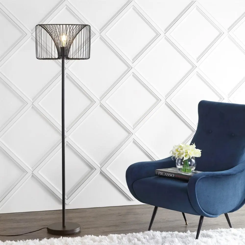 JONATHAN Y Roxy Contemporary Metal LED Floor Lamp - Industrial, Modern Industrial, Wire Shaded Design with Bases & Shades, LED Lights Lamps for Living Room, Bedroom, Light Up Your Space, Industrial Floor Lamp