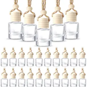 50 Pcs Hanging Car Air Freshener Car Diffuser Bottles Empty Glass Perfume Bottle Freshener Diffuser Bottle Pendant for Essential Oil Fragrance Aromatherapy Ornament (Cylinder) outdoorfun