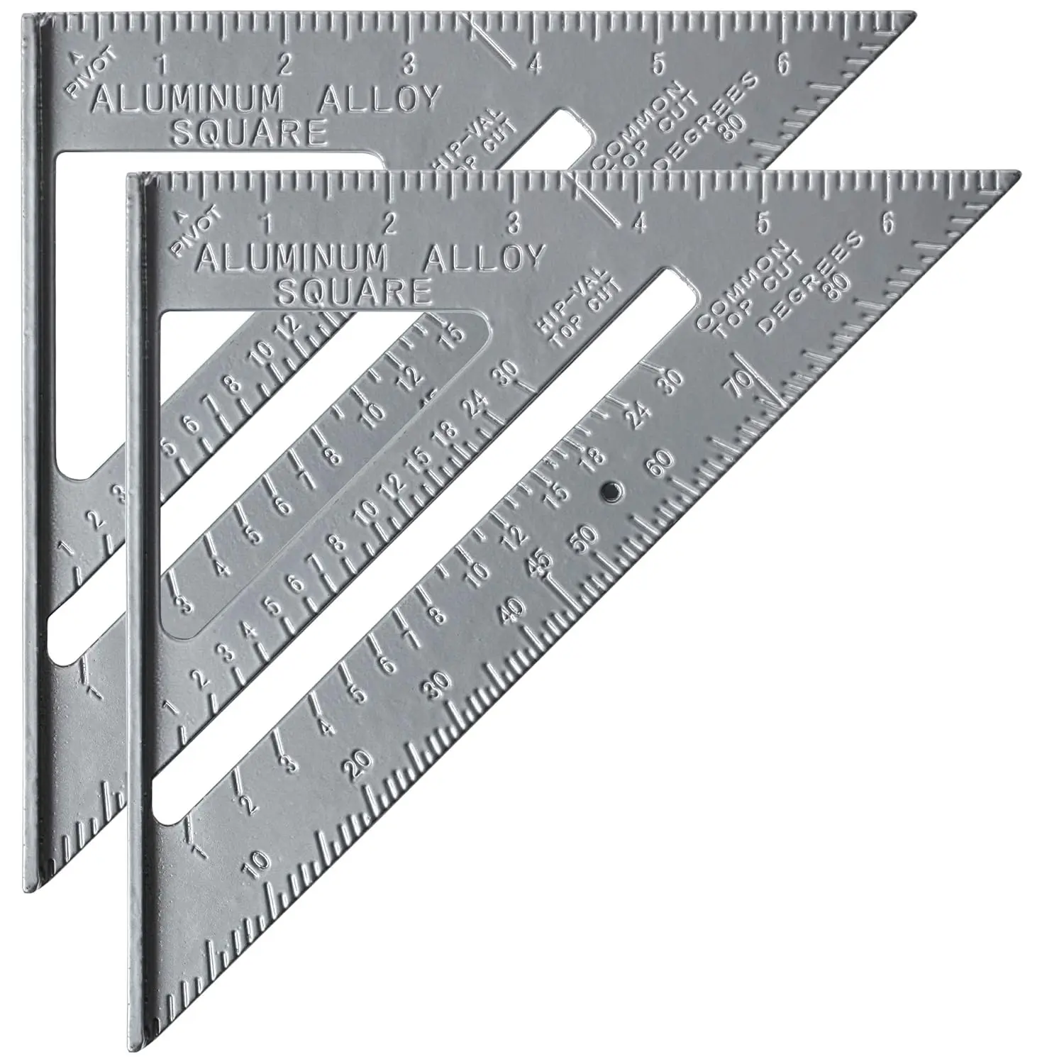 7 in Aluminum Alloy Rafter Square 2-Pack - Multi-Purpose Hand Measuring Tool for Roofers, Builders, Precise Marking, 45-Degree Lines, Roof Pitch Graduation, Weather-Resistant, Manufacturer Warranty