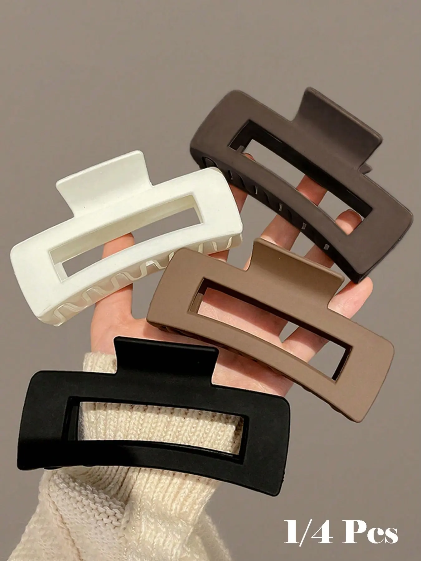 4pcs Women Black White 4-33in 11cm Square Plastic Large Hair Clips Fashionable Versatile Style Suitable For Daily Party Commute Vacation Hair Claws Claw Clip Pack For Styling Washing Make-Up Outfit Accessorizing Hair Claws Set, Fashion Hair Accessories