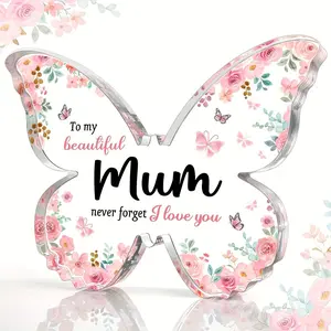 Butterfly Shaped Acrylic Plaque, Flower & Letter Pattern Desktop Decoration, Engraved Meaningful Message Ornament, Sentimental Home Decor, Signs