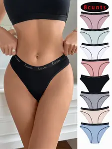 Women's Letter Print Contrast Binding Panty, Regular Fit Lady Soft Comfy Pastel Breathable Knicker for Daily Wear, Women's Comfort Underwear for Fall, Womenswear Panties
