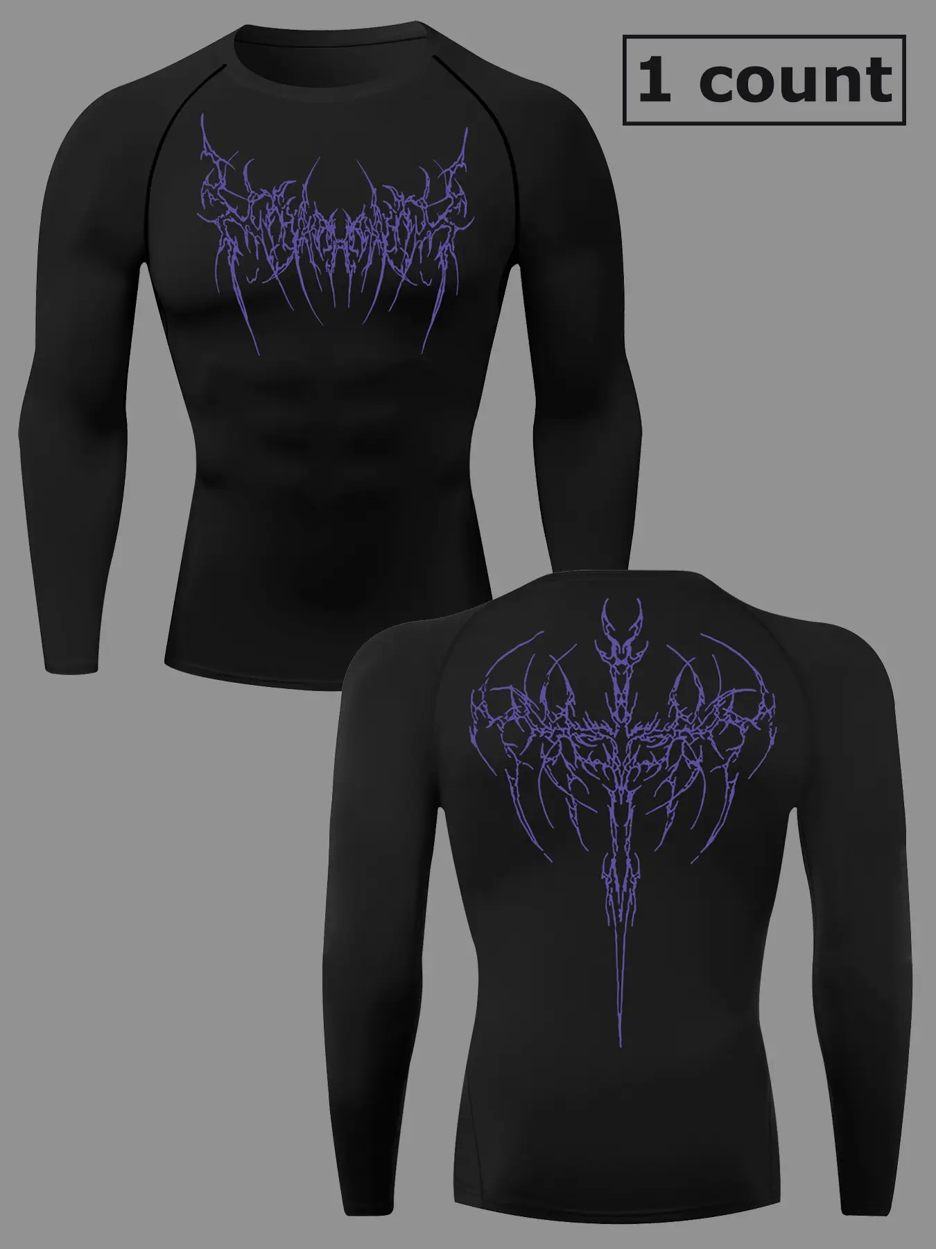 Men's Long Sleeve Compression Shirt with Thorn Wings Pattern, Tight-Fit Sports T-Shirt Baselayers Rash Guard, Spring & Fall Gym Running Quick-Dry Breathable Activewear Sports Tops