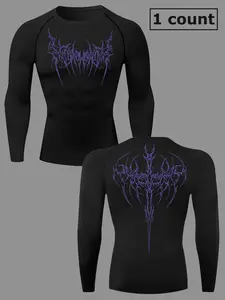 Men's Long Sleeve Compression Shirt with Thorn Wings Pattern, Tight-Fit Sports T-Shirt Baselayers Rash Guard, Spring & Fall Gym Running Quick-Dry Breathable Activewear Sports Tops