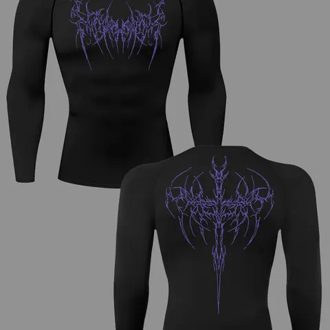 Men's Long Sleeve Compression Shirt with Thorn Wings Pattern, Tight-Fit Sports T-Shirt Baselayers Rash Guard, Spring & Fall Gym Running Quick-Dry Breathable Activewear Sports Tops
