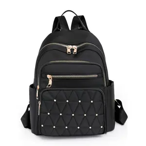 Women's Nylon Waterproof Shoulder Bag, Large Capacity Fashion Embroidered Student Backpack, Casual Lightweight Versatile Storage Bag, Casual Travel Backpack