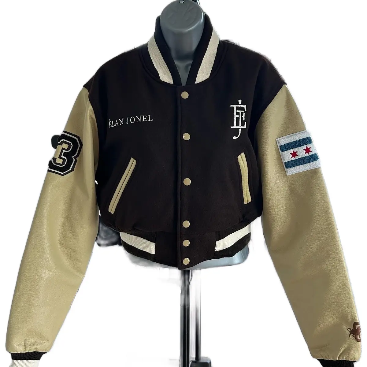 Custom Brown & Tan Varsity Jacket By Elan Jonel