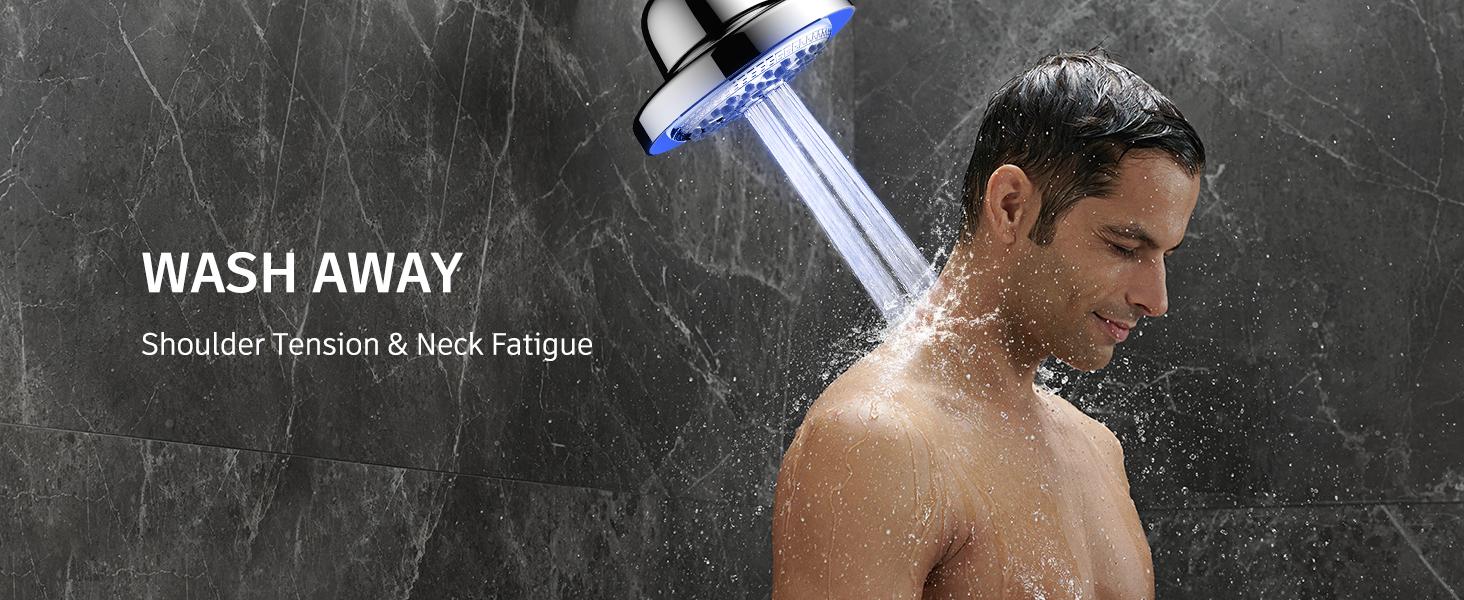 FEELSO Shower Head with 3 Color LED, 7 Modes High Pressure Rain Shower Head with Filters, Temperature Control, No Battery, Water Saving, Easy Installation, Safe for Family