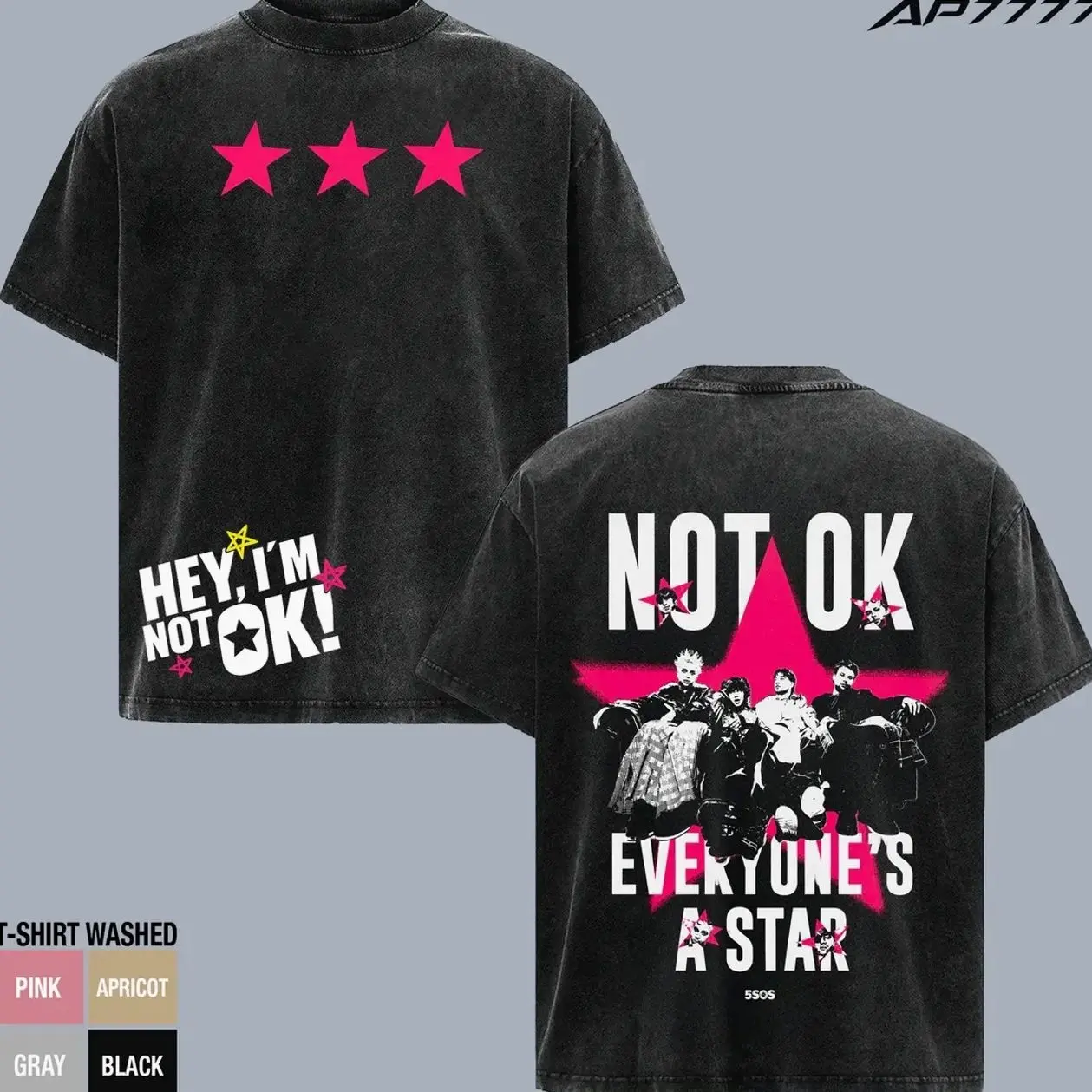 5 Seconds Of Summer Everyone's A Star Tour Washed Oversized Shirt, 5SOS Vintage Washed Graphic Tee, Double Sided Pop Rock Band Merch, Retro Concert T Shirt, Oversized Unisex Music Fan Gift, Heavyweight Streetwear Apparel Tee