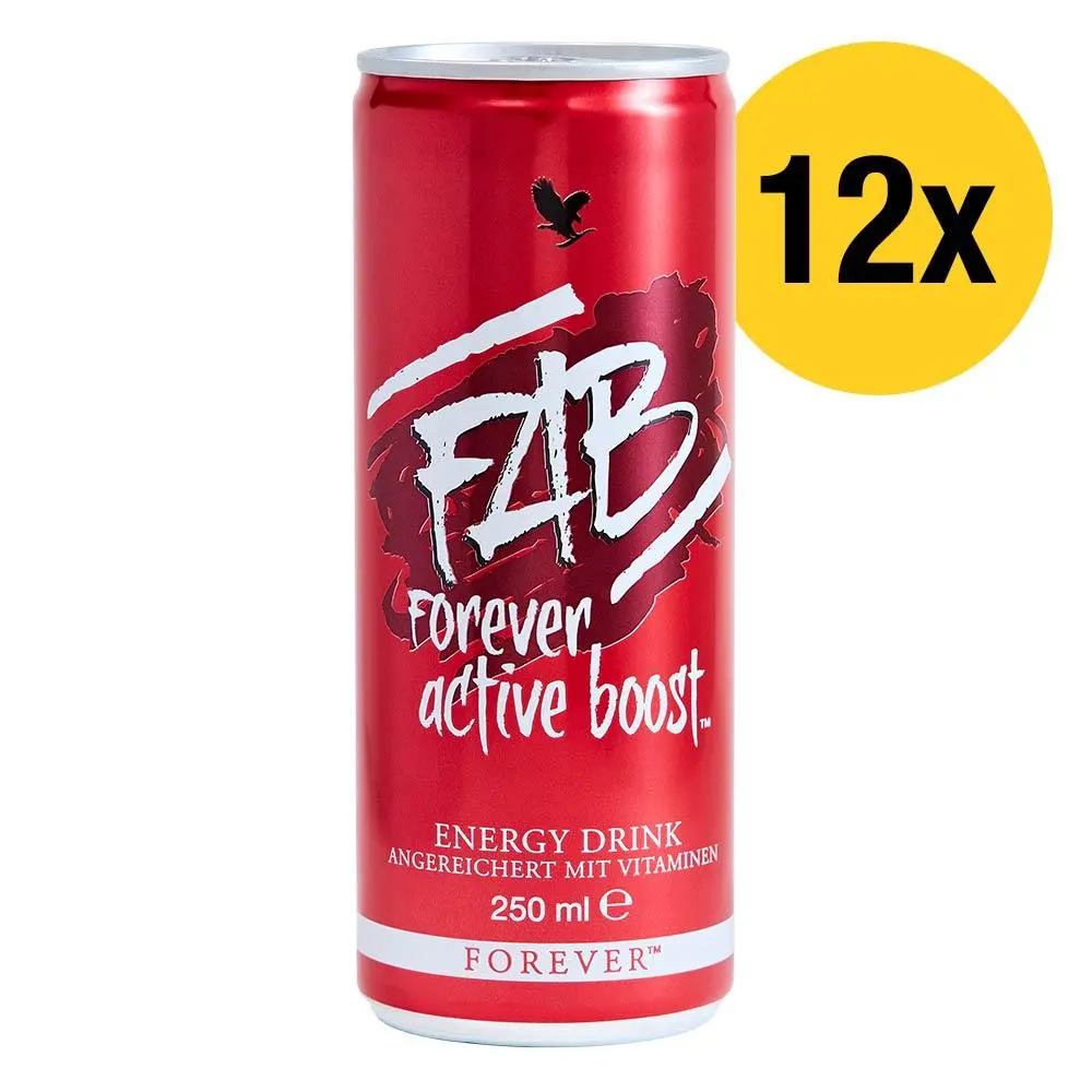 FAB Forever Active Boost Caffeinated Energy Drink, Berry Flavor, 8.4 fl oz, Pack of 12