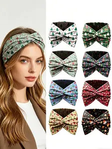 8pcs Christmas Print Hair Accessories, Fashion Cross Elastic Headbands, Sports Yoga Gift Set, Santa Claus Pattern, All Seasons