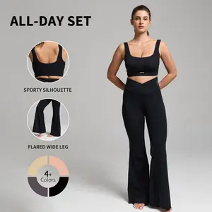 Shafits Women's 2-Piece Yoga Set - Padded Sports Bra & Flare Wide Leg Bottoms, Tummy Control, Butt-Lifting, Breathable, Sporty Silhouette, All-Day All-Season Activewear, Gym Workout Sets