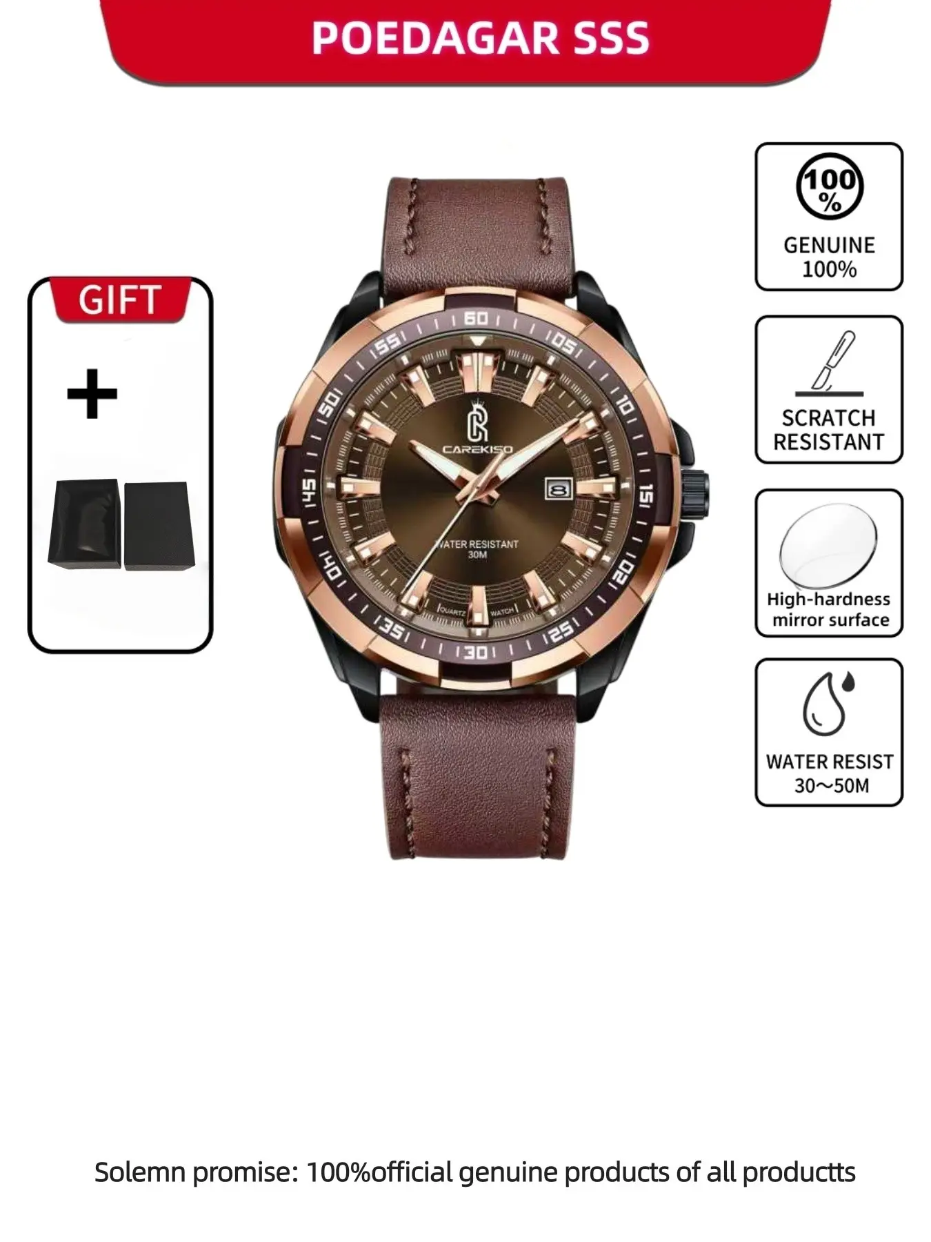 Top brand fashion casual men's waterproof night light date calendar sports watch original classic quartz belt men's watch