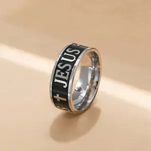 Men's 1pc Stainless Steel Retro Cross Letter Pattern Finger Ring - Statement Ring, Fashion Costume Jewelry Gift Accessory, Finger Rings, Statement Rings