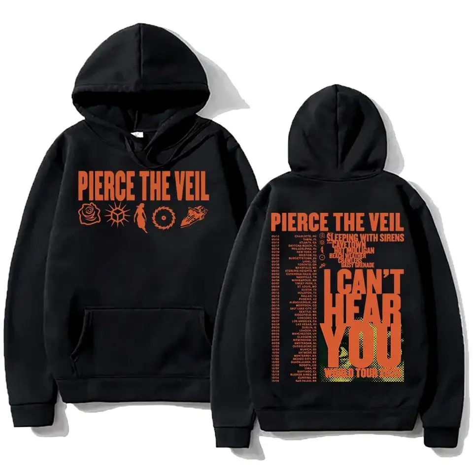 Pierce The Veil I Can't Hear You Tour 2025 Hoodies Rock Band Hip Hop Hoodies Double Sided Crewneck Made Using 100% Us Cotton, Design & Printed In The Usa