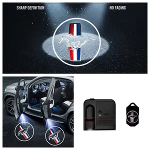 2 PCS Ford Mustang Door Projector Lights, No-Drill Stick-on LED Logo Ghost Shadow Ambient Lights, Car Ambient Lighting, Universal Fit for Most Mustang Models, Car Exterior Decoration Upgrade Accessories