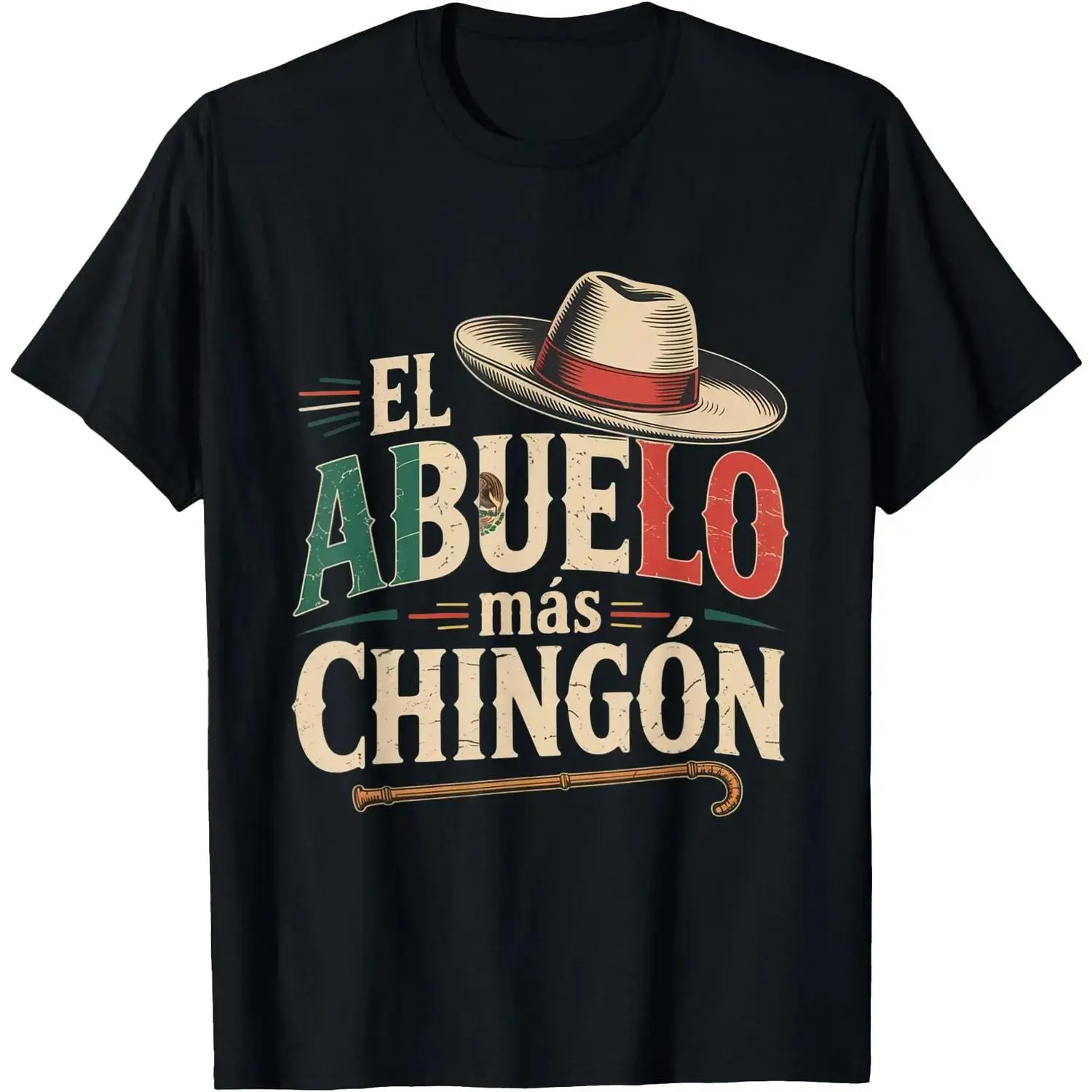 Women's 100% Cotton Comfy Soft Round Neck Streetwear Top, "El Abuelo Mas Chingon" Funny Mexican Dad Graphic Short-Sleeve Crewneck Casual T-Shirt