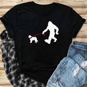 Funny Bigfoot Walking With Saint Bernard Dog Gifts T-Shirt