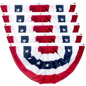 5pcs Large Size American Pleated Fan Flag Garden Decor, USA Patriotic Half Fan Bunting Flag, 5pcs 4Th Of July Decorations Flags, Yard Sign Banner