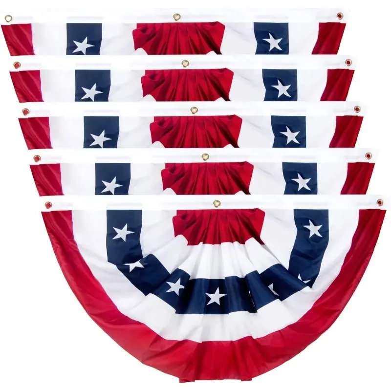 5pcs Large Size American Pleated Fan Flag Garden Decor, USA Patriotic Half Fan Bunting Flag, 5pcs 4Th Of July Decorations Flags, Yard Sign Banner, Outdoor Party Decorations, Party Decorations Banners, Backdrop Banner, Decorative Banner