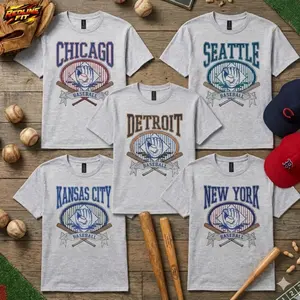 Ash Grey Vintage Baseball Tee, Retro Established City Baseball Pullover Sports Unisex Crewneck Tee Sublimation Print Casual Graphic Top