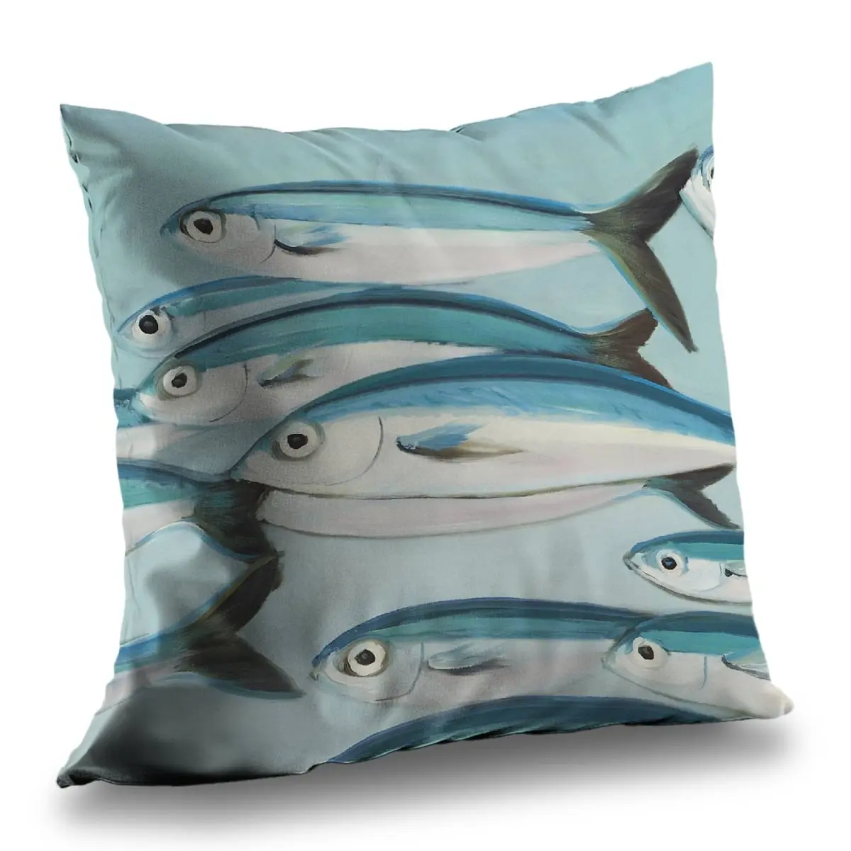 360 Stand 14" Poly Twill Throw Pillow - Fish Print Marine Theme Ocean Vibe Cushion with Caesio Caerulaurea Design, Home Decorative Cushion, Bedroom Decorative Accessories, Durable Cushions