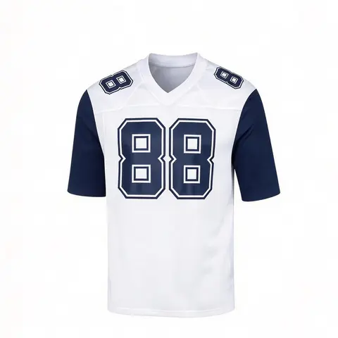 Men's 88 Breathable Sports Jersey Tee - V-Neck, Quick Dry Mesh, Loose-Fitting Short Sleeve, Color Blocking Graphic, Navy Lightweight Moisture Wicking Athletic Top, Machine Washable Male Professional Football Enthusiast Clothing