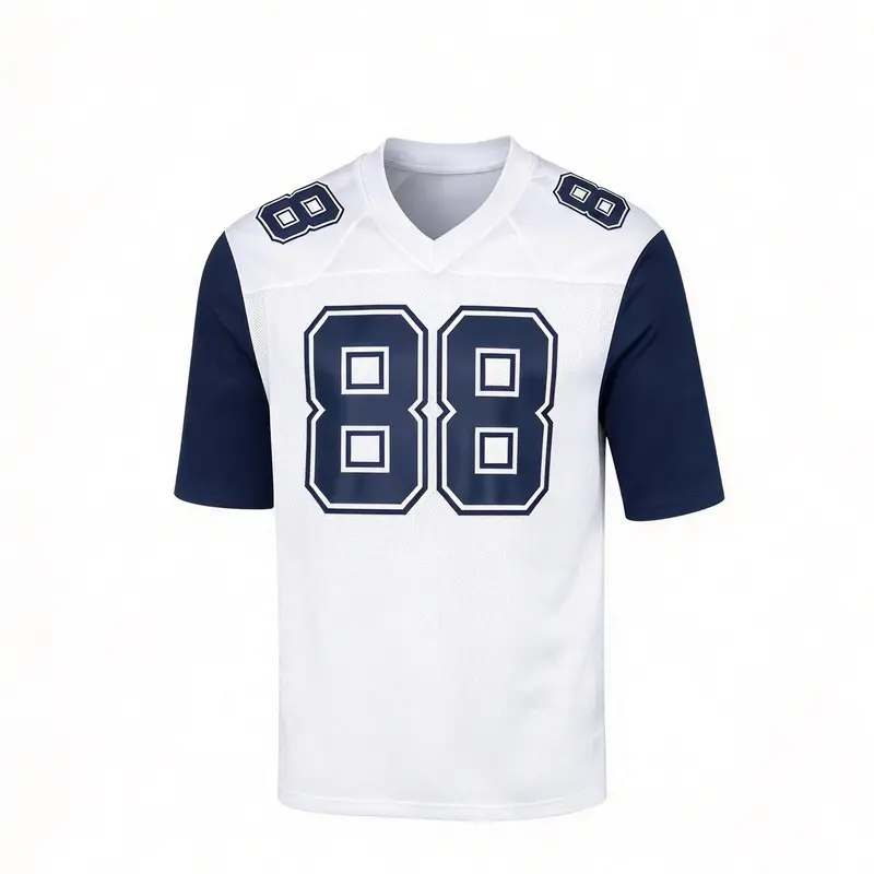 Men's 88 Breathable Sports Jersey Tee - V-Neck, Quick Dry Mesh, Loose-Fitting Short Sleeve, Color Blocking Graphic, Navy Lightweight Moisture Wicking Athletic Top, Machine Washable Male Professional Football Enthusiast Clothing